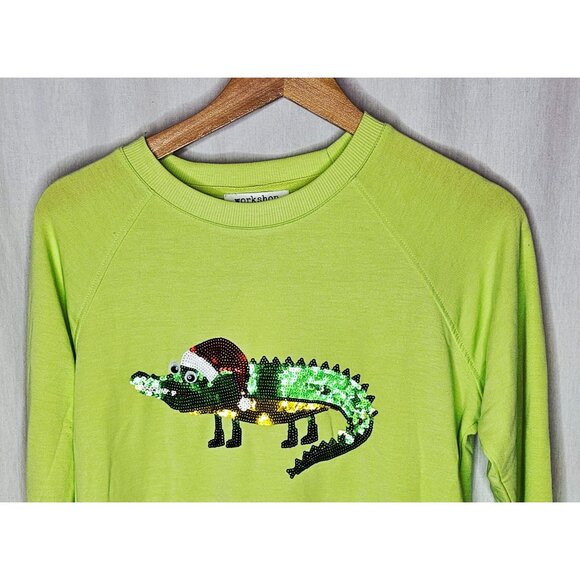 Workshop Republic Clothing Light Green Sequin Alligator Sweatshirt XS/TP - Picture 3 of 8